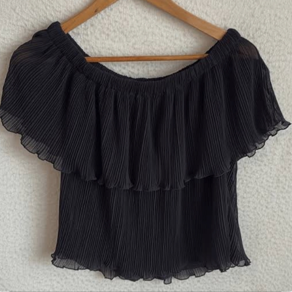 Express Black Pleated Off-Shoulder Blouse